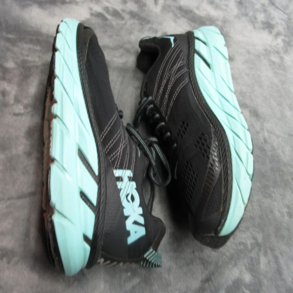 Hoka Clifton 6  Shoes Women 9.5 Black Aqua Low Sneaker‎ Lightweight Chunky Run